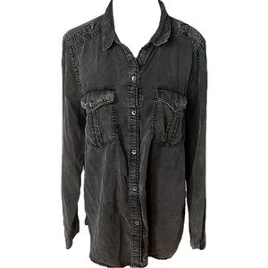 American Eagle Black Heathered Button Down Shirt